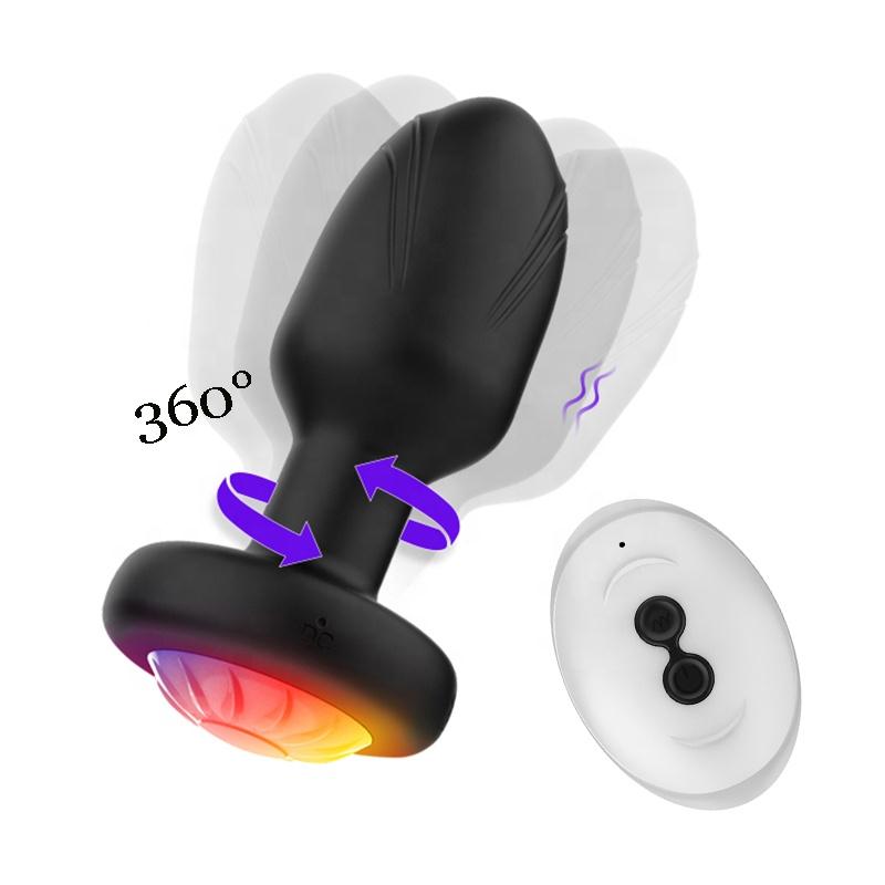 Hulamy Silicone Anal Vibration Sex Toys Remote Control Rotational Swing Butt Plug Adult G Spot Led Light Anal Plug