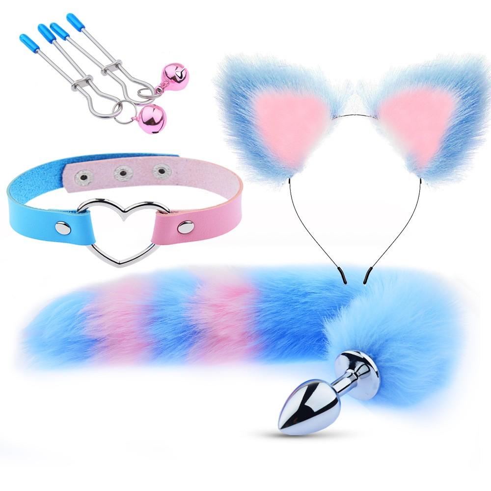 Sex Toys Anal Plug Nipple Clamps Tail With Hairpin Ears Sexy Dress Up Fox Tail Butt Plug Anal Couple Cosplay Product Eroticos