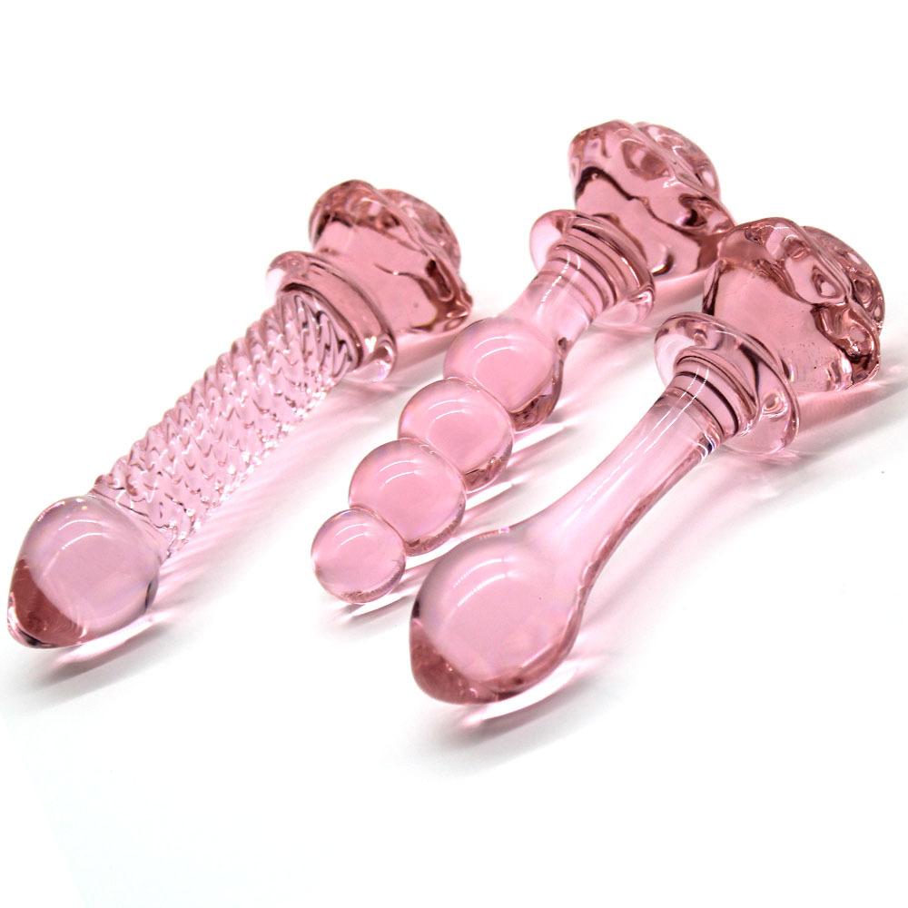 Pink Rose Flower Glass Penis Dildo Crystal Butt Anal Plug Wand Sex Toy For Women Men Vagina Stimulation Anal Pleasure