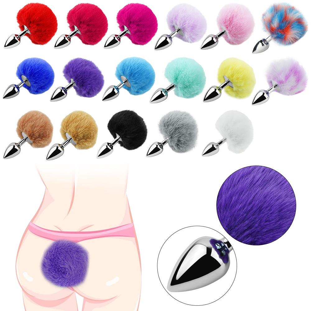 Adult Toys Small Hair Ball Metal Rabbit Tail Anal Plug Bunny Butt Plug