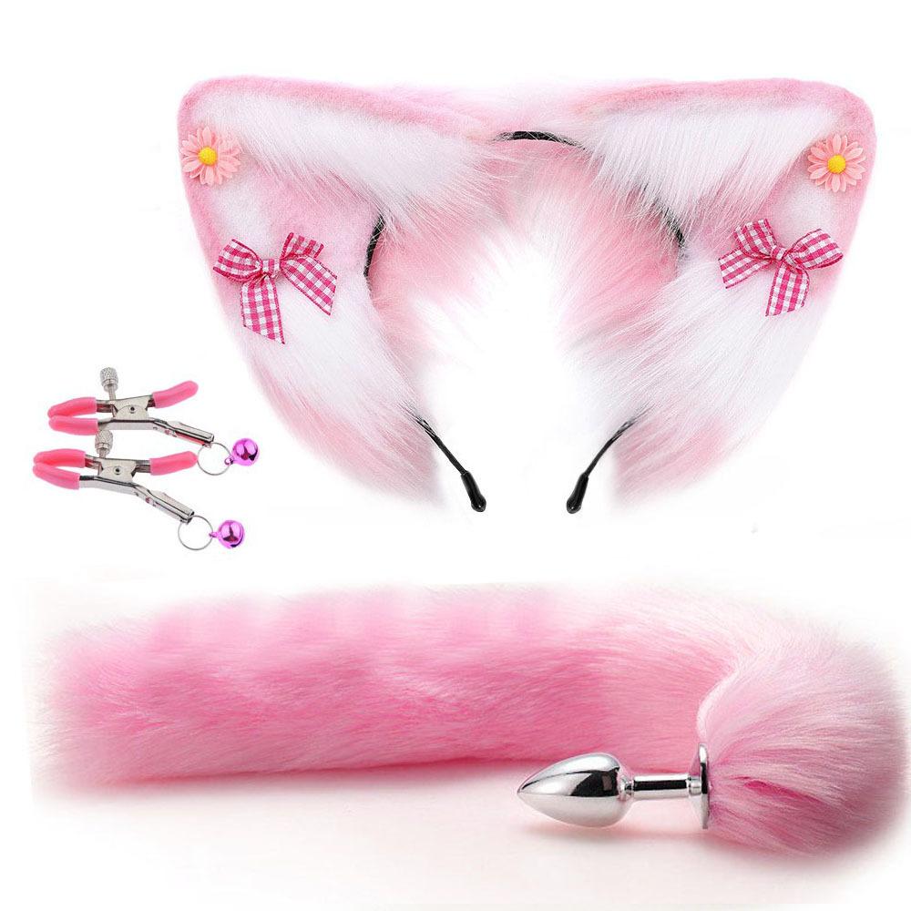 Fox Tail Clip Ears Butt Plug Set Anal Toys Plug Couple Game Play Adult Sex Toy Cosplay Costume For Girls