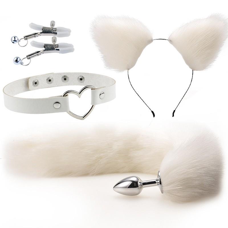 Metal Butt Plug Tail Set Hairpin Kit Sex Toy Fox Tail Anal Fur Plug For Couple Cosplay 5 Colors