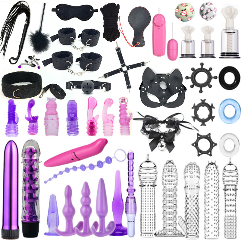 2023 Hot 47pcs Bdsm Sets Sm Restraint Bondage Handcuffs Breast Clamp Neck Collar-fetish Kit Bdsm Strap