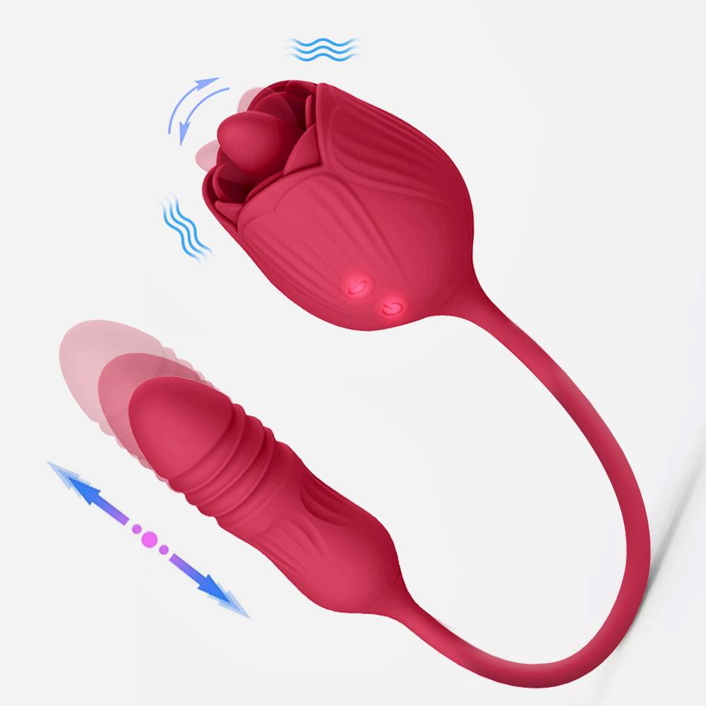 Rose Toy Thrusting Vibrator Clitoris Stimulator Oral Tongue Licking Vibrating Massager Vagina Dildo Sex Toys For Woman