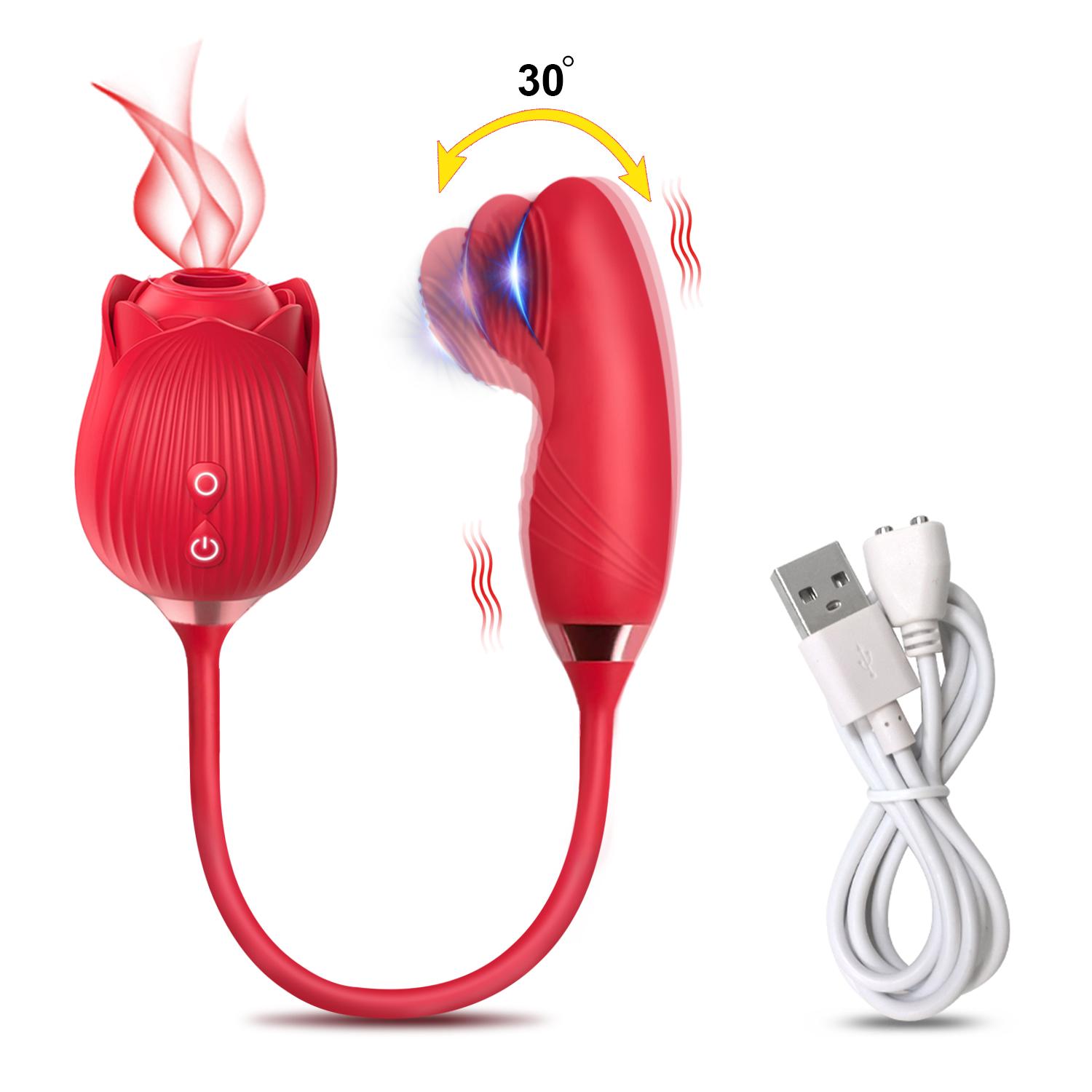 Factory Wholesale 2 In 1 Rose Sex Toys 10 Sucking And Thrusting Vibrating Modes Clitoris G-spot Stimulator For Women