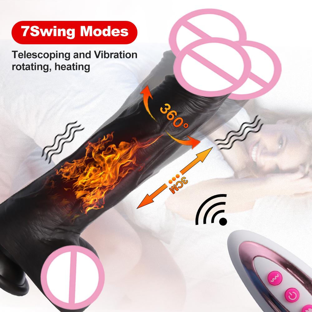 Realistic Black Remote Control Vibrating Telescopic Dildo Liquid Silicone Thrusting Dildo Vibrator With Suction Cup For Women