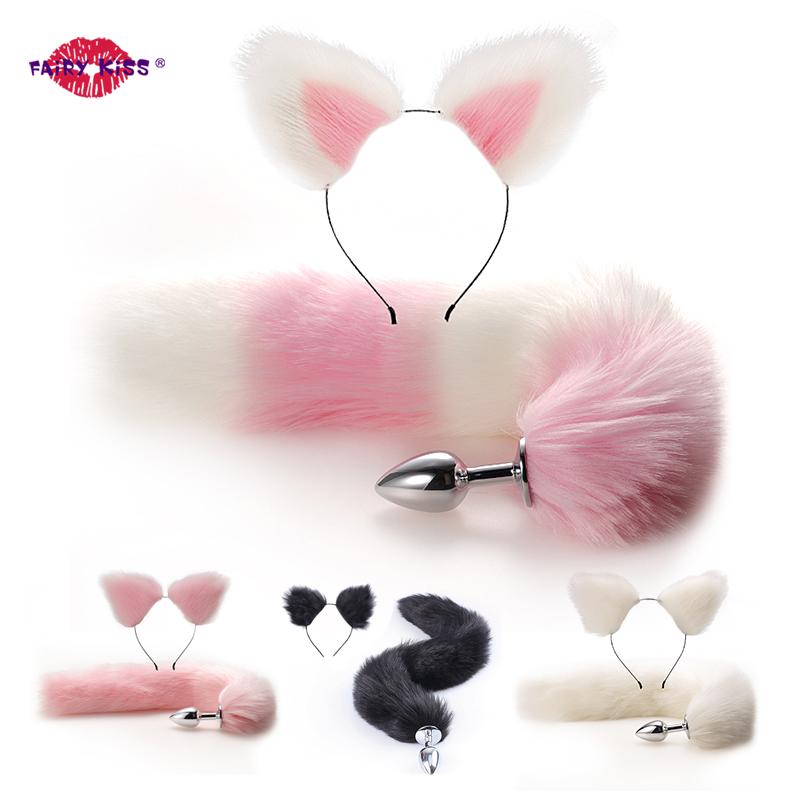 Anal Sex Toys Fox Tail Couples Cosplay Consolador Anal Para Hombre Jouet Adultesexe For Butt Plug Set With Hairpin