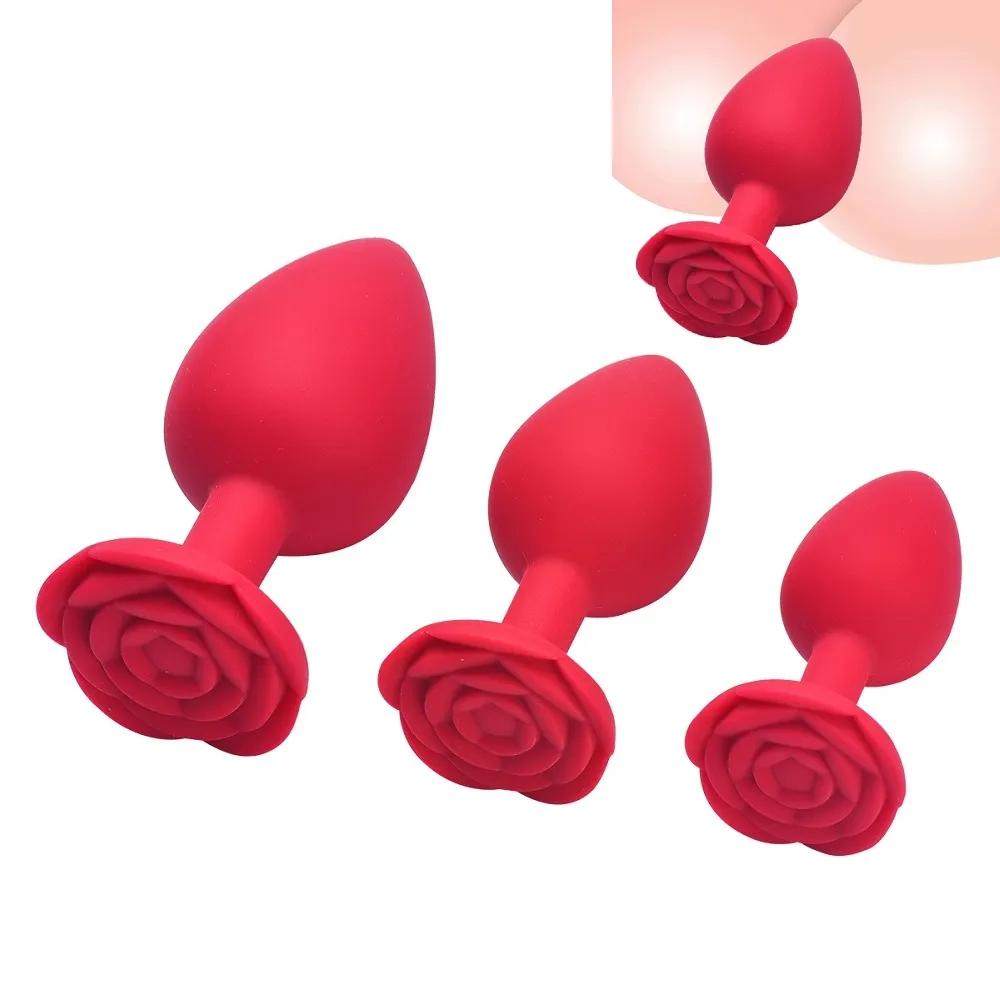 Hot Rose Flower Bottom Silicone Anal Plug S/m/l Sex Toy Waterproof For Female Male