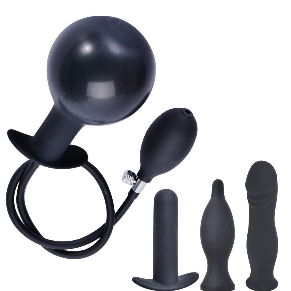 Silicone Large Black Pump Up Air-filled Inflatable Anal Plug Bulk Dildo Butt Plug Penis Dilator Sex Toys For Men Woman Gay