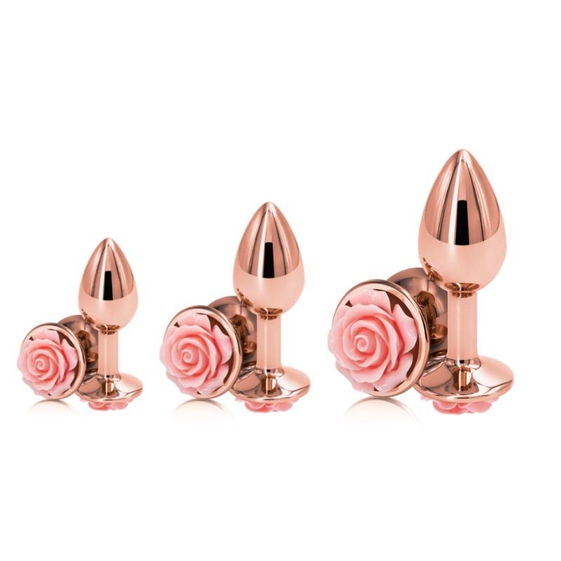 Gold Rose Metal Anal Plug Sets Flower Fetish Insert Sex Toy For Female Male