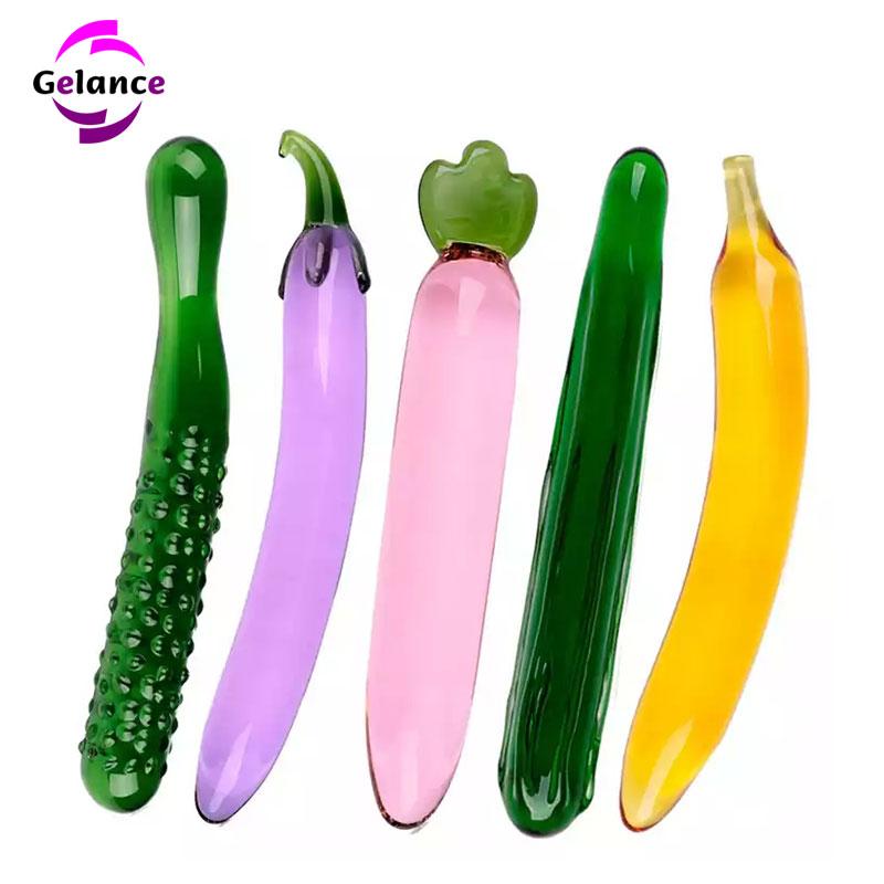 Hot Sale Cute Fruit Vegetables Crystal Glass Penis Dildo G-spot Anal Plug Penis