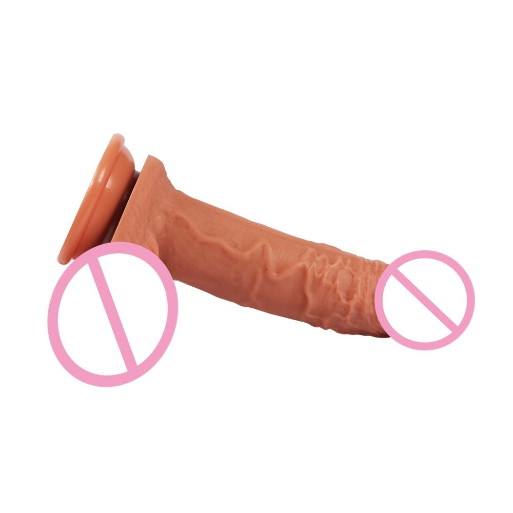  Hard Long Flexible Double Layer Silicone Dildo With Realistic Dildos Real Skin Full Shaped Balls Soft Suction Cup