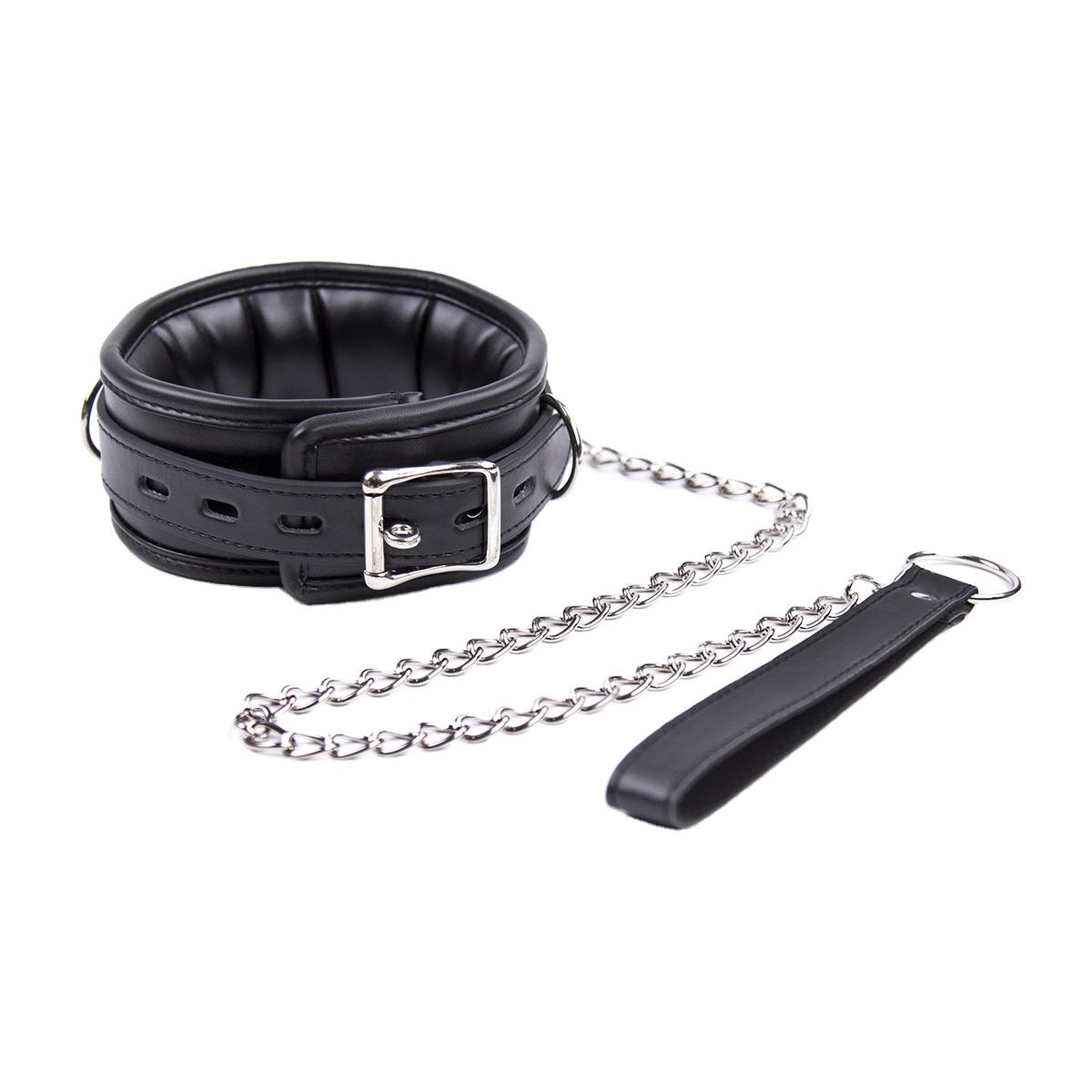 Sm Slave Bondage Neck Sleeve Restraint Pu Leather Bdsm Collar With Iron Chain