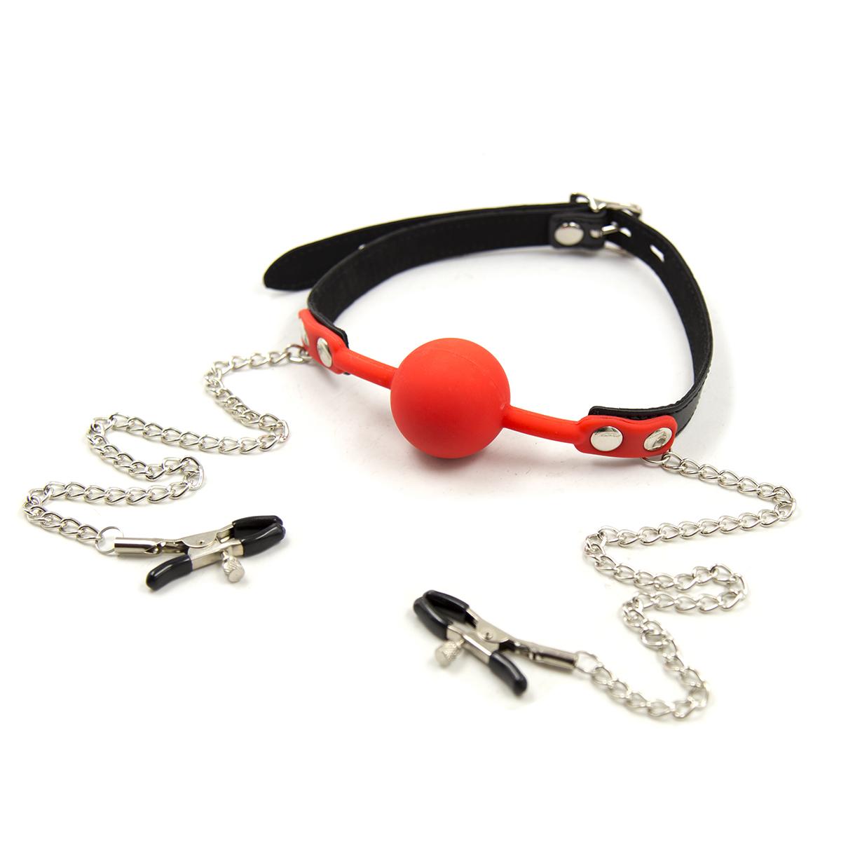 Sex Toys Sm Bondage Breast Clip Silicone Ball Gag With Nipple Clamp