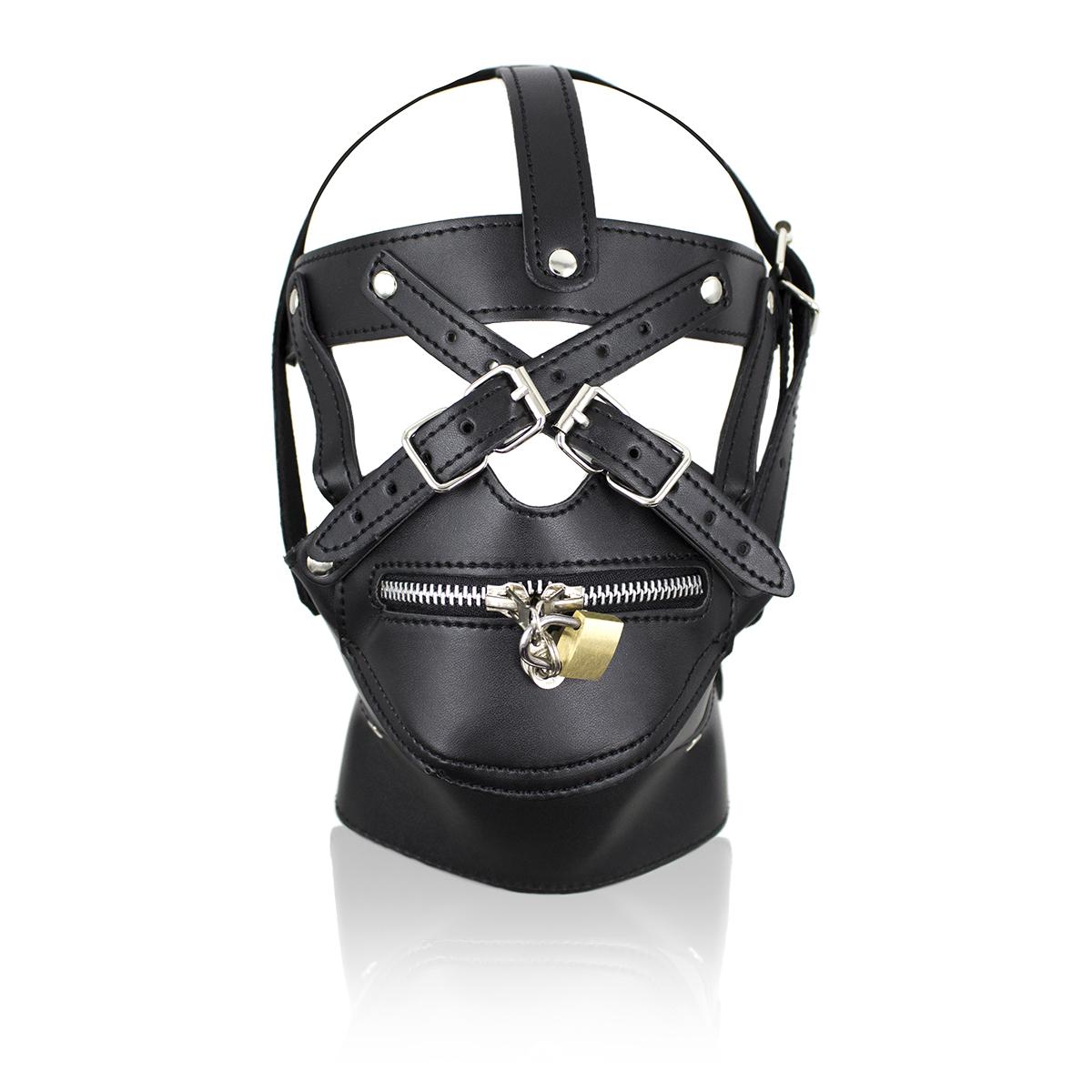 Sm Bondage Restraints Hollowed Out Headgear Fetish Locking Zipper Hood