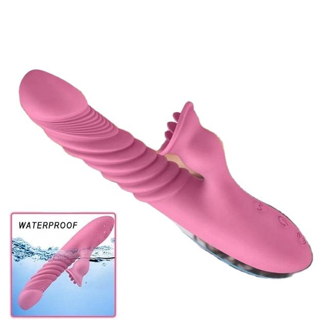 2022 New Usb Rechargeable Thrusting Telescope Heating Licking 3 In 1 Rabbit Vibrator Sex Toy