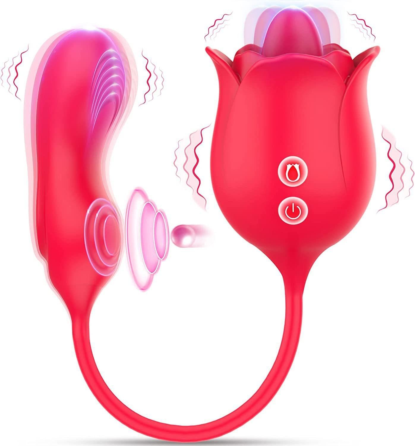  Hotselling Red Rose Vibrator Licking Tongue 2 In 1 With Dildo Clit Stimulator Female Sex Toy For Women