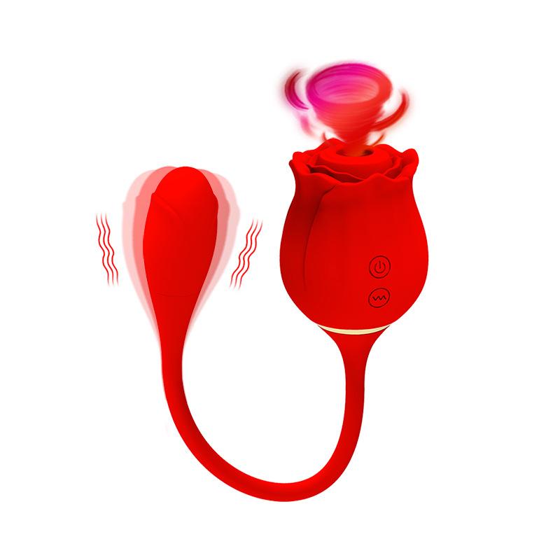  New Red Rose Vibrator Sucking 2 In 1 With Dildo Clit Stimulator Female Sex Toy For Women