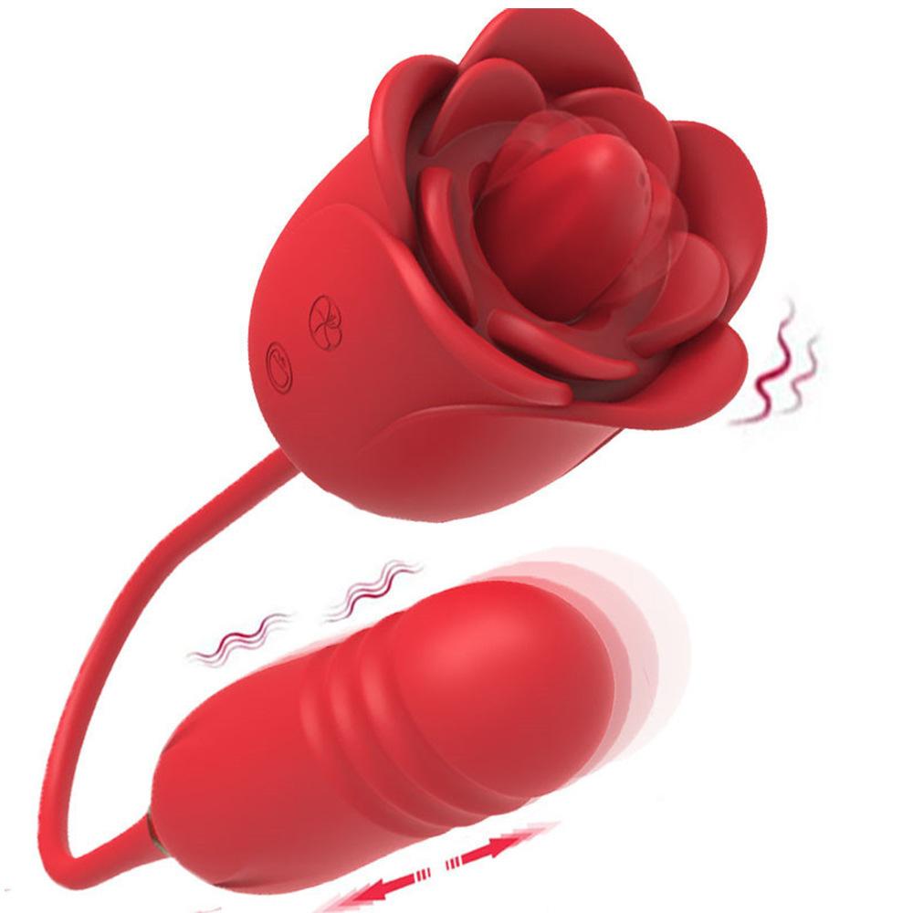  2023 New Rose Vibrator With Dildo 2 In 1 Licking Tongue Thrusting Clit Stimulator Female Sex Toy For Women