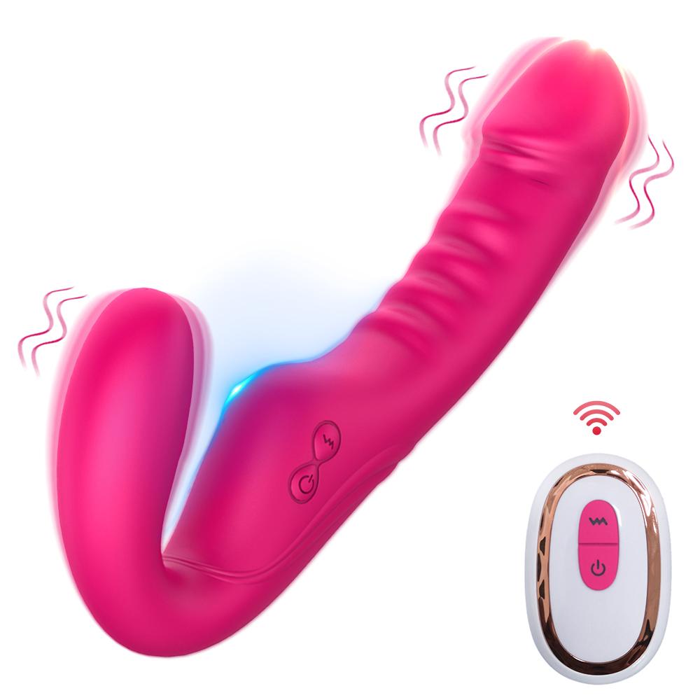  Remote Control Strapless Strap On Double Dildo Vibrator Sex Toy For Lesbian Female Product Women