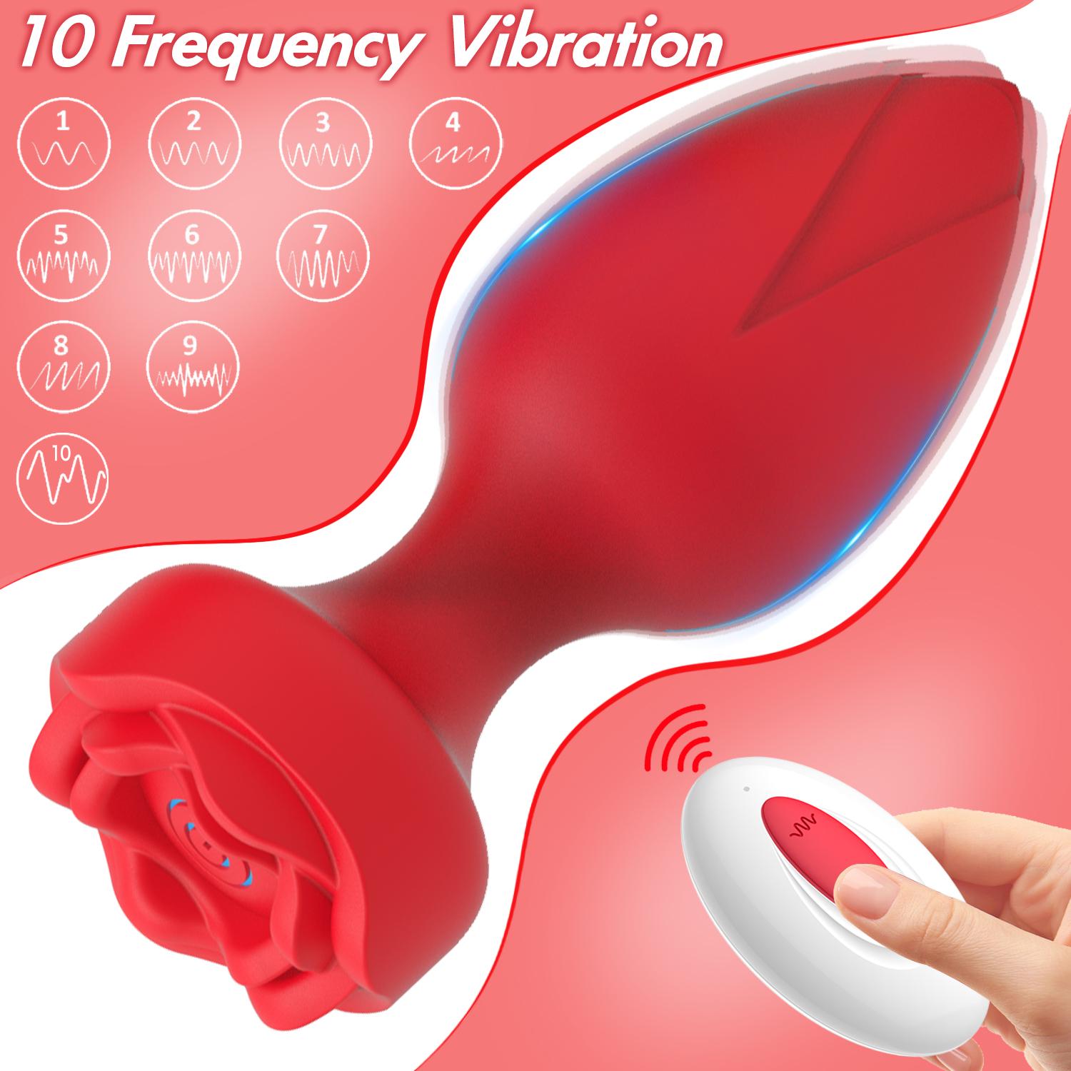  Remote Control Vibrating Butt Plug Rose Anal Stimulator Massager Anal Plugs Red Masturbation Sex Toy For Men Women