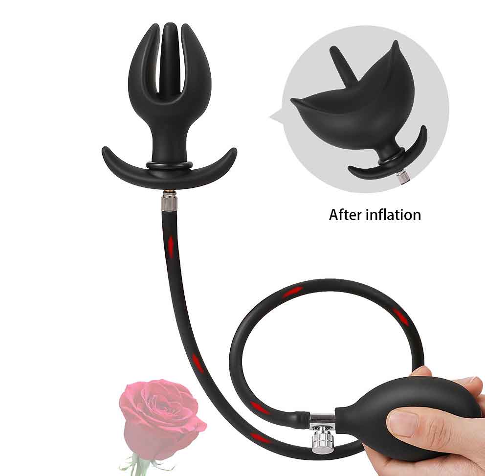 Flower bud inflatable anal plug liquid silicone