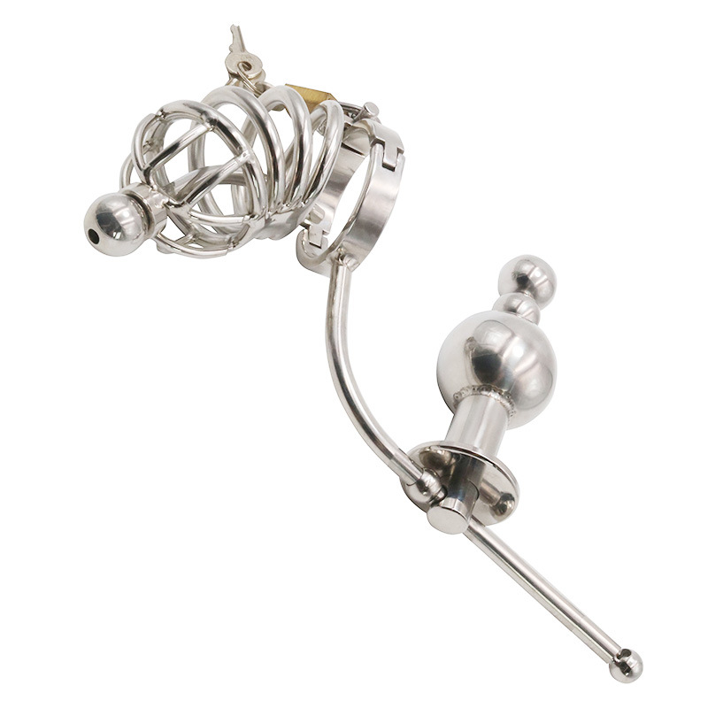 Chastity Cage Urethral Tube With Anal Plug