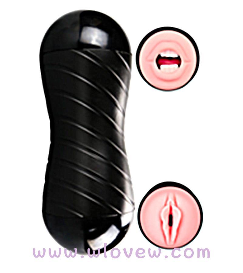 double head, mouth and vagina Masturbation Cup (Black)